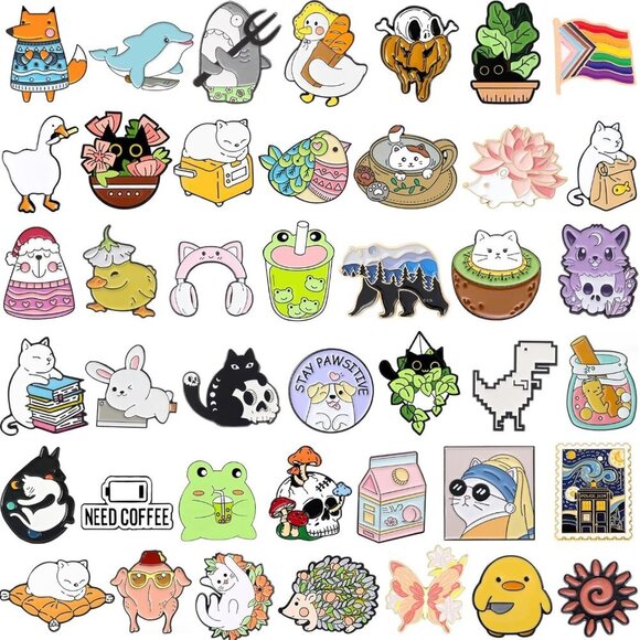 20/40/60 pcs Cute Mixed Enamel Pins Bulk Set, Funny Plant Anime Lapel Badges, Ca - Picture 2 of 6
